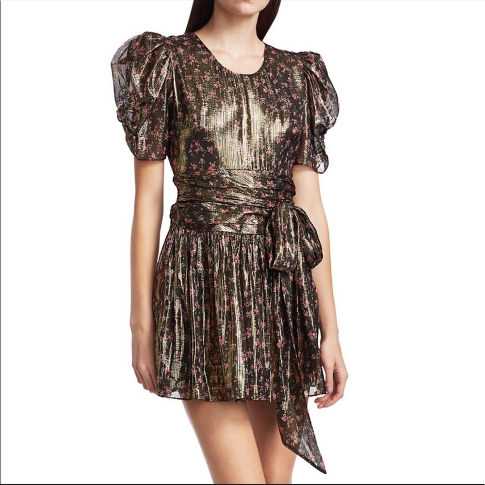 LoveShackFancy Mercy Puff Sleeve Metallic Dress 00